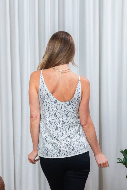 Women’s sleeveless lace floral print top