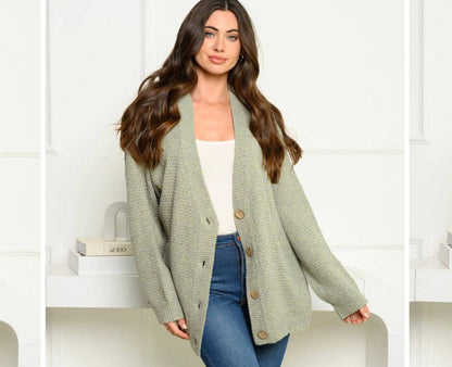 WOMEN'S LONG SLEEVE BUTTON DOWNOVERSIZED CARDIGAN