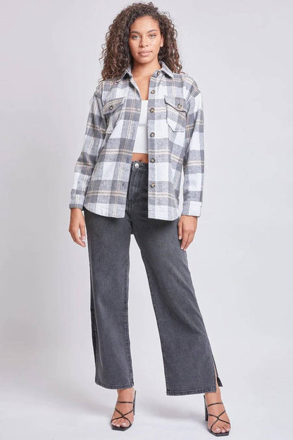 JUNIOR/WOMEN OVERSIZED PLAID FLANNEL SHACKET - AZRIA