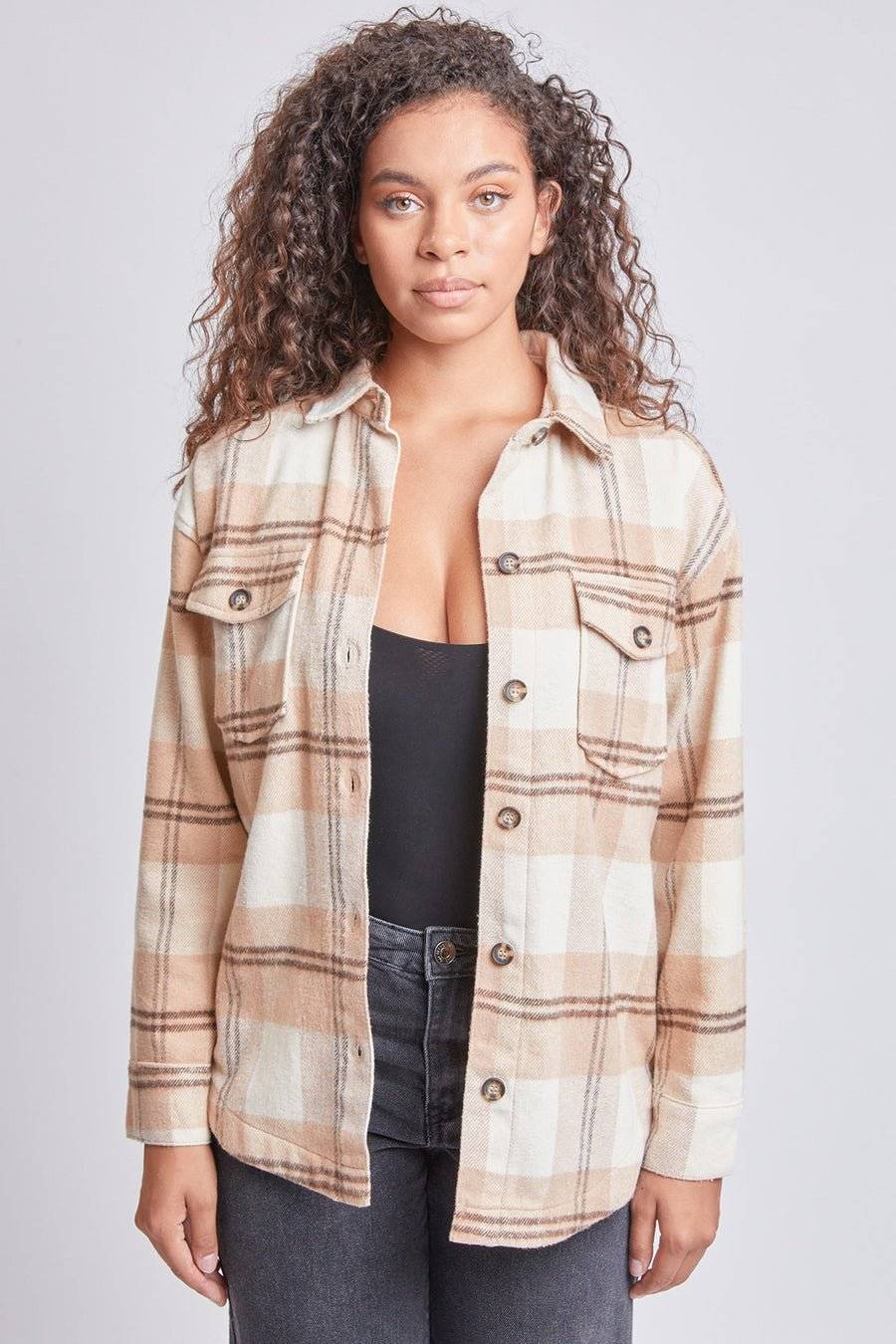 JUNIOR/WOMEN OVERSIZED PLAID FLANNEL SHACKET - AZRIA