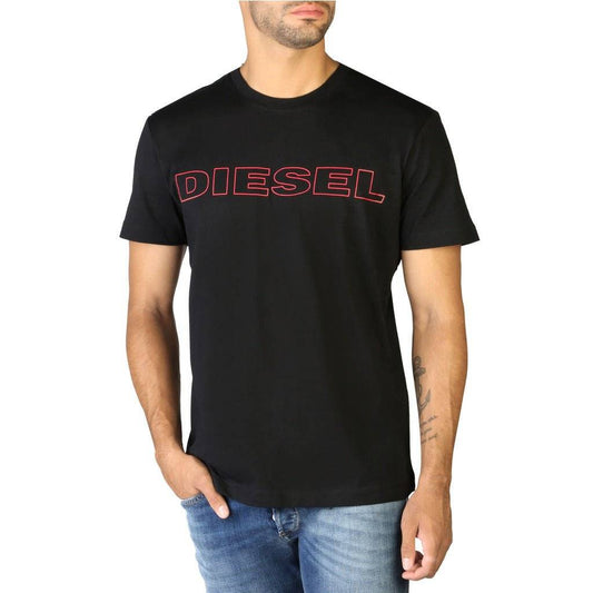 a man wearing a black diesel t - shirt