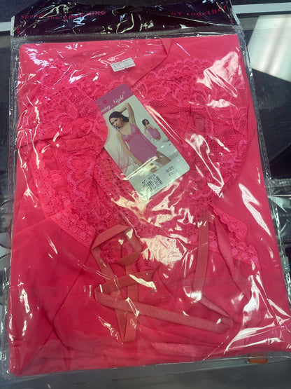 a package of pink lingerie with a picture of a woman on it