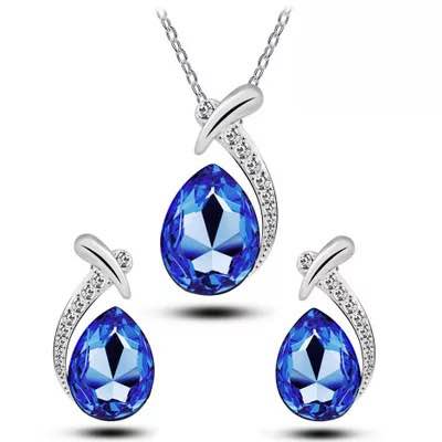 New fashion jewelry blue waterdrop necklace and earrings set