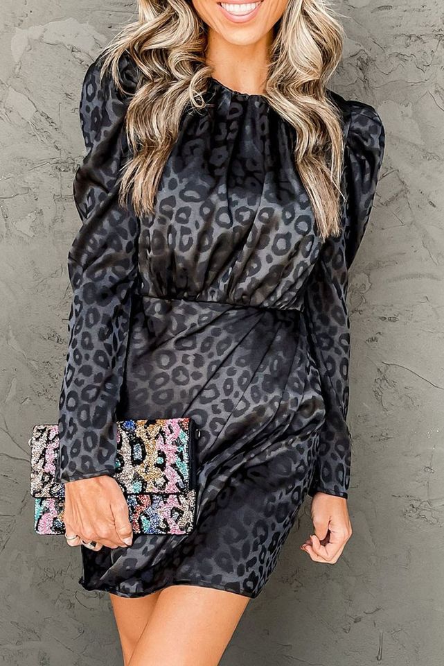 New leopard long sleeves mini dress