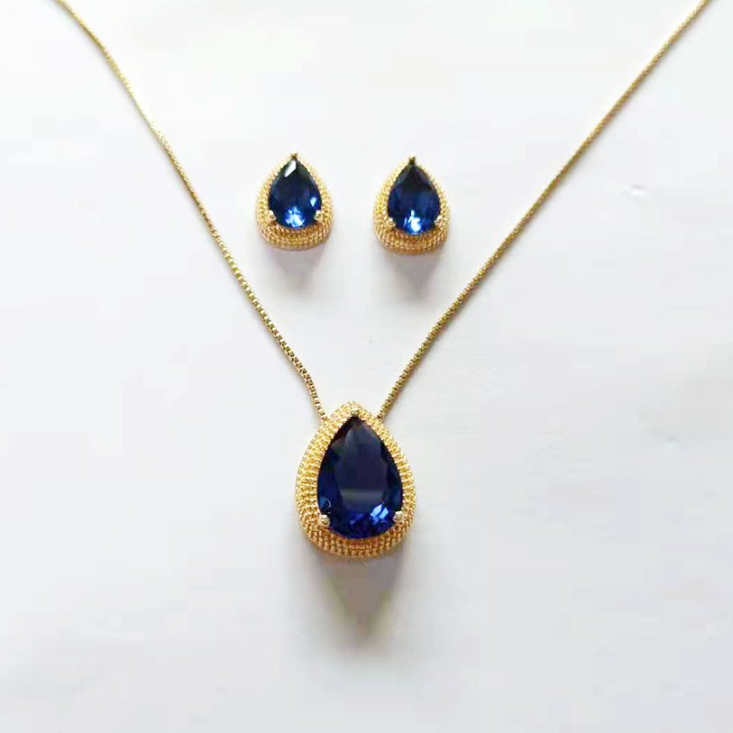 Gold Plated Jewelry Set Pear Shaped Aquamarine  Earrings Jewelry Set