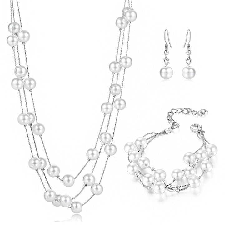 New layered fashion bridal/wedding/parties - pearls/silver- necklace, earrings and bracelet set